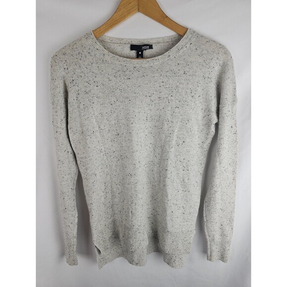 AQUA Womens Size Small 100% Cashmere V-neck Pullover Sweater Cream Speckled - Picture 1 of 6
